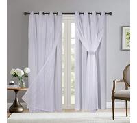 BONZER Mix & Match Lot de 2 Rideaux Double Couche occultants à œillets, avec Voilage Blanc, pour Salon - Blanc grisâtre, 132 x 213,4 cm