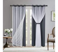 Bonzer Mix & Match Lot de 2 Rideaux Double Couche occultants à œillets, avec Voilage Blanc, pour Salon - Gris, 132 x 213,4 cm