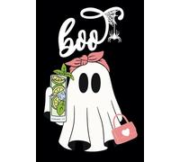 Boo, 100 Page Lined Notebook: Whimsical cute ghost holding a drink and her purse with a bow in her hair