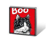Boo Broche et épingles carrées légères en forme de chat noir sur rouge pour vêtements, châle, chapeau