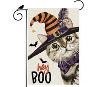 Boo Cat Drapeau de jardin d'Halloween double face Petit Mini cour Extérieur Décoration de vacances