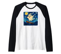 Boo Halloween Ghost Riding Skateboard Van Gogh Nuit étoilée Manche Raglan