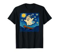 Boo Halloween Ghost Riding Skateboard Van Gogh Nuit étoilée T-Shirt