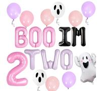 Boo I'm Two Halloween Décoration de fête d'anniversaire Boo I'm Two Banner Ballons fantômes pour filles Décorations roses d'Halloween 2ème anniversaire