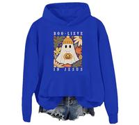 Boo-Lieve In Jesus Sweatshirt à capuche mignon fantôme foi sweat à capuche chrétien Halloween, Bleu roi - D, 3XL