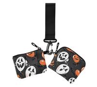Boo Lot de 2 porte-monnaie d'Halloween avec fermeture éclair et poche à fermeture éclair pour femme Motif chauve-souris ballon