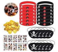 Booaee 58 Pièces Pirate Accessoire Pirate Bracelets Cache Oeil Pirate Pièces d'or Tatouage Ensemble Pirate Enfant Decoration Pirate Enfant Anniversaire Chasse au Tresor Accessoires pour Fêtes