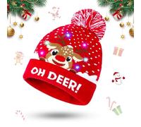 Booaee Bonnet de Noël à LED pour enfants, avec lumière LED, bonnet de Père Noël, bonnet de Père Noël lumineux, bonnet de Père Noël, bonnet de Père Noël, bonnet tricoté extensible pour adultes et