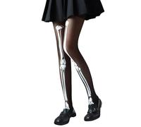 Booaee Costume d'Halloween squelette femme - Collants en os - Chaussettes squelette - Collants en nylon - Costume d'Halloween - Pour adultes