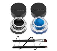 Boobeen 2 colours Liner Gel Eyeliner Imperméable - Eyebrow Colors Gel Formula Long Lasting - Set de maquillage des yeux avec 2 Packs de pinceaux Eyeliner et Pinceau à sourcils (Noir et bleu)