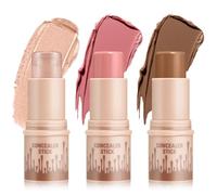 Boobeen 3 Pcs Bâton Contour & Highlighter & Blush, Kit Beauté Contour, Bâton Contour crémeux et lisse, Bâton Highlighting naturel, Maquillage résistant à l'eau et de longue durée