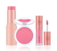 Boobeen 3 Pcs Blush Kit, Blush Poudre, Blush Bâton et Blush Liquide, Blush Crème Léger Longue Durée Multi-Utilisation Maquillage Visage Fusionnable, Mat et Rosé pour Toutes les Peaux