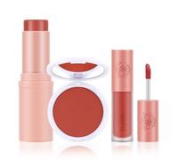 Boobeen 3 Pcs Blush Kit - Poudre, Bâton et Liquide, Crème Léger Longue Durée Multi-Utilisation Maquillage Visage Fusionnable, Mat et Rosé pour Toutes les Peaux
