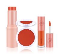 Boobeen Kit 3 Pcs: Poudre, Bâton et Blush Liquide, Crème Léger Longue Durée Multi-Utilisation Maquillage Visage Fusionnable, Mat et Rosé pour Toutes les Peaux