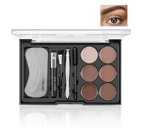 Boobeen Poudre pour sourcils, Kit de maquillage pour sourcils 6 couleurs avec 4 pochoirs pour sourcils, 2 brosses pour sourcils, 1 crayon pour sourcils et 1 pince à épiler