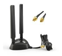 BOOBRIE Antenne à pied magnétique double Quick-Plug WiFi7 3dBi Tri-Band 2,4/5,8/6 GHz, câble RG174, 2 m, base magnétique triangulaire stable, compatible avec ASUS ROG/Gigabyte AORUS/MSI et tous les