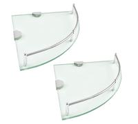 Boocalny Lot de 2 étagères d'angle en verre avec rails en acier inoxydable, étagère de douche en verre trempé, étagère murale en verre pour l'organisation de la salle de bain, 23,5 x 23,5 x 0,6 cm,