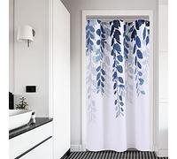 BOODII Rideau de douche bleu de 91,4 x 182,9 cm, motif eucalyptus printanier, rideau de douche pour salle de bain, texture flammée, rideau de bain à motif floral et feuilles botaniques, décoration de