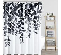 BOODII Rideau de douche long de 183 x 198 cm, eucalyptus noir pour salle de bain, motif floral aquarelle, feuilles botaniques, rideau de bain en tissu naturel, rideau de bain en tissu végétal