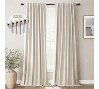 BOODII Rideaux occultants modernes en lin mélangé avec languettes arrière neutres pour salon, rideaux occultants à isolation thermique pour porte-fenêtre haute, beige grisâtre, 305,8 cm de long, taupe
