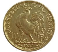 BoodLo 10 Franc Coq 1899-1914 Franc Français Réplique Étrangère Plaqué Or Pièce Commémorative, 1908