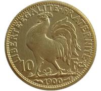 BoodLo 10 Francs Coq 1899-1914 Franc Français Réplique Étrangère Plaqué Or Pièce Commémorative, 1900