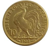 BoodLo 10 Francs Coq 1899-1914 Franc Français Réplique Étrangère Plaqué Or Pièce Commémorative, 1905