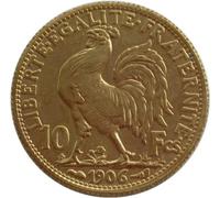 BoodLo 10 Francs Coq 1899-1914 Franc Français Réplique Étrangère Plaqué Or Pièce Commémorative, 1906