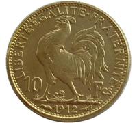 BoodLo 10 Francs Coq 1899-1914 Franc Français Réplique Étrangère Plaqué Or Pièce Commémorative, 1912