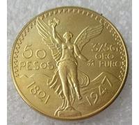 BoodLo Pièce commémorative plaquée Or de 50 pesos mexicains, année (1921 à 1947), Copie étrangère, 1947
