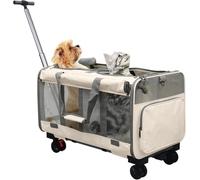 BOODPET Grand sac de transport pour chats, sac de transport pour 2 chats, sac de transport pliable pour animaux de compagnie sur roues, compartiments amovibles 2-en-1, avec baguette magique pour chat