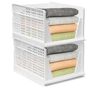 BOODPET Organisateur de Rangement pour Armoire, 2PCS Grands Paniers Empilables - 43x33,5x25cm, Bacs de Rangement en Plastique pour Placard, Maison, Bureau, Lessive, Vêtements, Jouets, Cuisine
