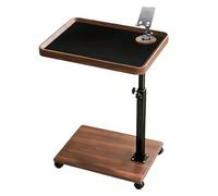 BOODPET Table d'appoint réglable en forme de C avec roulettes, hauteur de 45 à 80 cm, rotation à 360°, plateau en MDF, cadre en acier, support de téléphone et tapis égouttoir de 35 x 25 cm, plateau