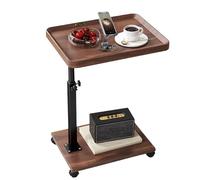 BOODPET Table latérale réglable avec roues, hauteur 45 - 80 cm, plateau MDF effet bois noyer, rotatif à 360 °, structure en métal robuste, pour canapé, lit, fauteuil, lecture, travail, boissons