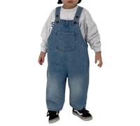 Boodtag Salopette unisexe en coton pour bébé fille garçon salopette sans manches pour enfants rayée bouton combinaison bavoir pantalon une pièce, bleu, 4-5 ans