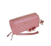 BooeDareno Long portefeuille femme porte-monnaie porte-monnaie porte-monnaie porte-monnaie porte-carte portefeuilles double fermeture éclair PU pochette luxe argent téléphone sac, A-rose foncé, Taille
