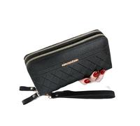 BooeDareno Long portefeuille femme porte-monnaie porte-monnaie porte-monnaie porte-monnaie porte-carte portefeuilles double fermeture éclair PU pochette luxe argent téléphone sac, a-noir, Taille