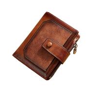 BooeDareno Portefeuille pour homme en cuir de vachette, rétro, décontracté, antivol et anti-brosse, avec fermeture éclair, marron, Taille unique