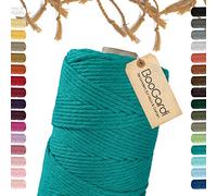 BooGardi Fil de macramé - Plusieurs couleurs - Turquoise - 3 mm x 200 m - 3 mm ou 5 mm - Fil de laine - Pour nouer et tricoter - Style bohème