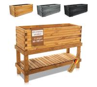 BooGardi Jardinière en bois avec non-tissé - 120 cm avec base marron naturel - En 10 tailles - Jardinière surélevée - Jardin balcon terrasse - Pot de fleurs - Herbes, légumes, fruits
