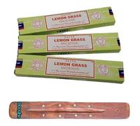 Booghe Nag Champa Lot de 3 bâtons d'encens avec porte-encens Booghe (herbe de citron)
