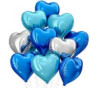 Boojarr Lot de 10 ballons à l'hélium en forme de cœur en feuille d'aluminium pour homme, Saint-Valentin, fiançailles, mariage, fête d'anniversaire - 45,7 cm - Bleu argenté
