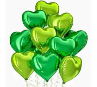 Boojarr Lot de 10 ballons en aluminium vert en forme de cœur - Décorations à l'hélium pour fête d'anniversaire, fête safari dans la jungle, Saint-Valentin, mariage - 45,7 cm