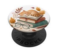 Book Cat Reading Fall Themed Cats & Books Lover Cat Bookish PopSockets PopGrip Adhésif
