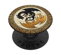 Book Dragon Yin Yang Librarian Celestial Fantasy Bookish PopSockets PopGrip Adhésif