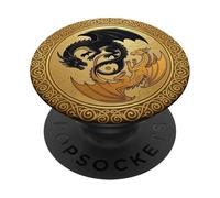 Book Dragon Yin Yang Librarian Celestial Fantasy Bookish PopSockets PopGrip Adhésif