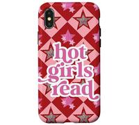 Book Lover Hot Girls Reading Preppy Pink Red Star Y2K Reading Coque pour iPhone X/XS