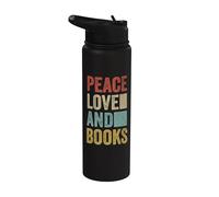 Book Lover Present Peace Love And Books Stainless Steel Insulated Water Bottle