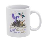 Book Lover Tasse à café en céramique blanche de 325 ml, tasse à thé imprimée double face avec poignée ergonomique en C, fond épais en porcelaine pour la maison, le bureau, la cuisine, cadeau fantaisie