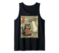 Book Lover UFO Alien Abduction Vintage Japanese Cat Débardeur